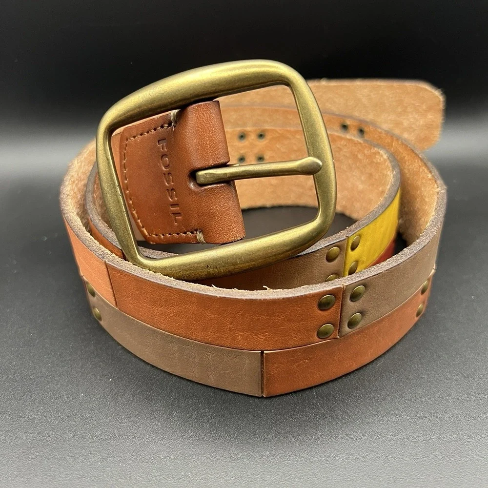 FOSSIL Multicolor Patchwork Leather Belt Women's BOHO ~ Size M 41